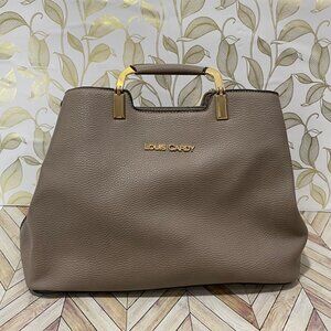 Louis Cardy taupe structured top handle satchel with gold hardware